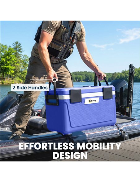 Outsunny 42.6L Insulated Cool Box, Lightweight Portable Ice Cooler with Handle, Lid and Drain Valve, Dark Blue - pic 204956 | FastDaddyshop