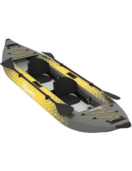 Outsunny 12.5' Inflatable Kayak Set, 2-person Sit on Canoe with Aluminium Oars, Grey and Yellow - pic 204957 | FastDaddyshop