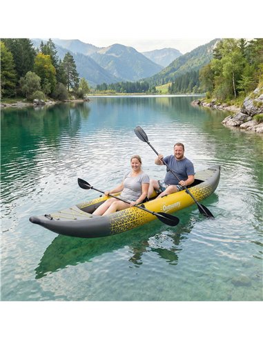 Outsunny 12.5' Inflatable Kayak Set, 2-person Sit on Canoe with Aluminium Oars, Grey and Yellow