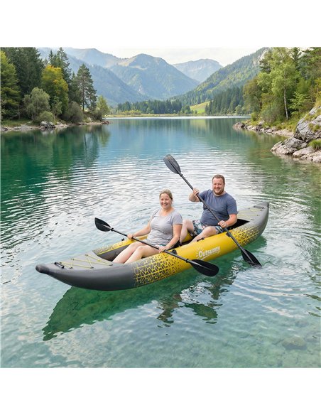 Outsunny 12.5' Inflatable Kayak Set, 2-person Sit on Canoe with Aluminium Oars, Grey and Yellow - pic 204958 | FastDaddyshop