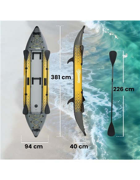 Outsunny 12.5' Inflatable Kayak Set, 2-person Sit on Canoe with Aluminium Oars, Grey and Yellow - pic 204959 | FastDaddyshop