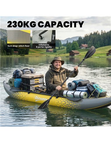 Outsunny 12.5' Inflatable Kayak Set, 2-person Sit on Canoe with Aluminium Oars, Grey and Yellow