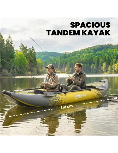 Outsunny 12.5' Inflatable Kayak Set, 2-person Sit on Canoe with Aluminium Oars, Grey and Yellow - pic 204962 | FastDaddyshop