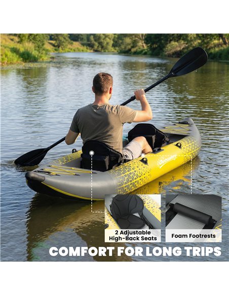 Outsunny 12.5' Inflatable Kayak Set, 2-person Sit on Canoe with Aluminium Oars, Grey and Yellow - pic 204963 | FastDaddyshop