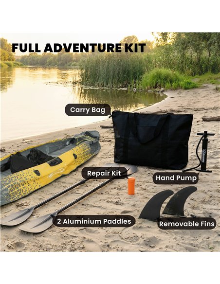 Outsunny 12.5' Inflatable Kayak Set, 2-person Sit on Canoe with Aluminium Oars, Grey and Yellow - pic 204964 | FastDaddyshop