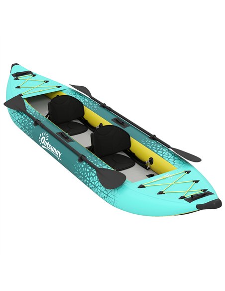 Outsunny 12.5' Inflatable Kayak Set, 2-person Sit on Canoe with Aluminium Oars, Blue and Yellow - pic 204966 | FastDaddyshop