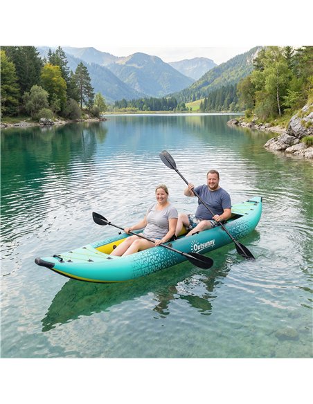 Outsunny 12.5' Inflatable Kayak Set, 2-person Sit on Canoe with Aluminium Oars, Blue and Yellow - pic 204967 | FastDaddyshop