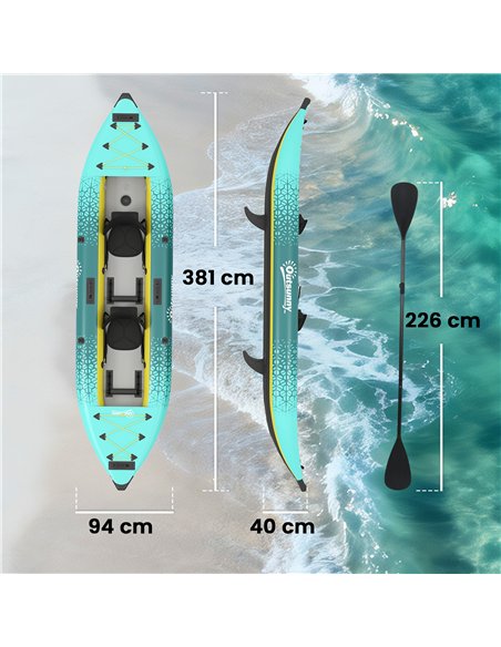 Outsunny 12.5' Inflatable Kayak Set, 2-person Sit on Canoe with Aluminium Oars, Blue and Yellow - pic 204968 | FastDaddyshop