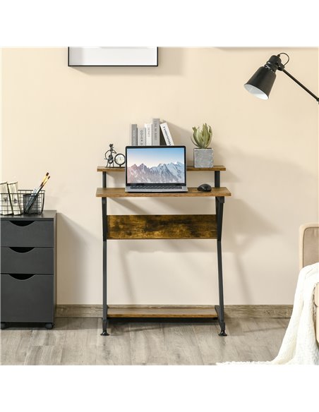 HOMCOM Compact Computer Table, R Shape Desk with Monitor Shelf and Storage for Home Office, Small, Study and Gaming 70cm, Brown - pic 20497 | FastDaddyshop