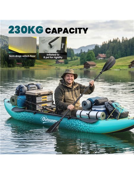 Outsunny 12.5' Inflatable Kayak Set, 2-person Sit on Canoe with Aluminium Oars, Blue and Yellow - pic 204970 | FastDaddyshop