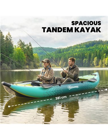 Outsunny 12.5' Inflatable Kayak Set, 2-person Sit on Canoe with Aluminium Oars, Blue and Yellow
