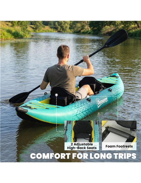Outsunny 12.5' Inflatable Kayak Set, 2-person Sit on Canoe with Aluminium Oars, Blue and Yellow - pic 204972 | FastDaddyshop