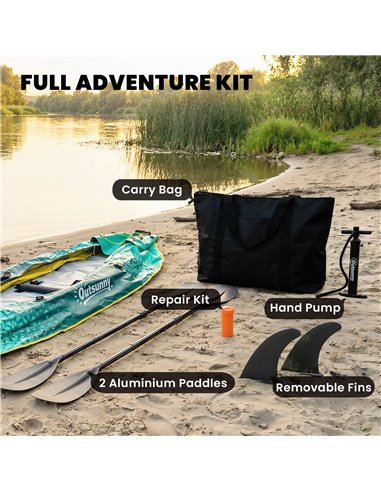 Outsunny 12.5' Inflatable Kayak Set, 2-person Sit on Canoe with Aluminium Oars, Blue and Yellow