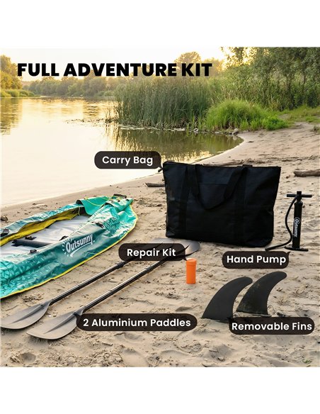 Outsunny 12.5' Inflatable Kayak Set, 2-person Sit on Canoe with Aluminium Oars, Blue and Yellow - pic 204973 | FastDaddyshop