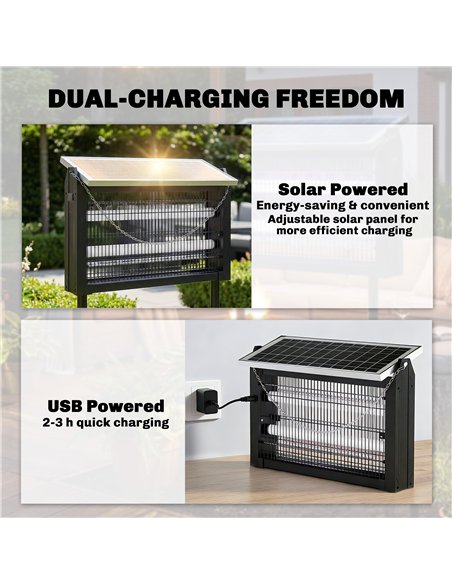 Outsunny Solar Bug Zapper Outdoor, 3500 V Electric Mosquito Fly Zapper with 4.3 m Cord, Dusk-to-Dawn Control, Black - pic 204996 | FastDaddyshop