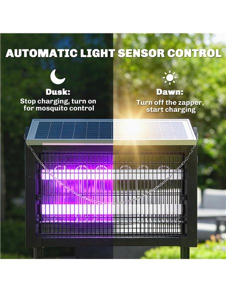 Outsunny Solar Bug Zapper Outdoor, 3500 V Electric Mosquito Fly Zapper with 4.3 m Cord, Dusk-to-Dawn Control, Black - pic 204997 | FastDaddyshop