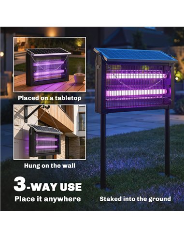 Outsunny Solar Bug Zapper Outdoor, 3500 V Electric Mosquito Fly Zapper with 4.3 m Cord, Dusk-to-Dawn Control, Black
