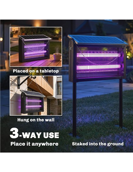 Outsunny Solar Bug Zapper Outdoor, 3500 V Electric Mosquito Fly Zapper with 4.3 m Cord, Dusk-to-Dawn Control, Black - pic 204998 | FastDaddyshop
