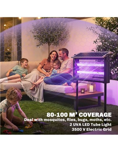 Outsunny Solar Bug Zapper Outdoor, 3500 V Electric Mosquito Fly Zapper with 4.3 m Cord, Dusk-to-Dawn Control, Black
