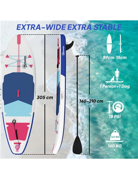 Outsunny Inflatable Stand Up Paddle Board, 305x89x15cm Extra-Wide SUP with Non-Slip EVA Deck, Adj Aluminum Paddle - pic 205004 | FastDaddyshop