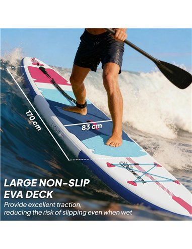 Outsunny Inflatable Stand Up Paddle Board, 305x89x15cm Extra-Wide SUP with Non-Slip EVA Deck, Adj Aluminum Paddle