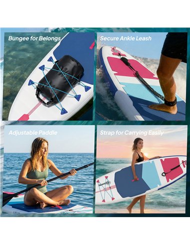Outsunny Inflatable Stand Up Paddle Board, 305x89x15cm Extra-Wide SUP with Non-Slip EVA Deck, Adj Aluminum Paddle