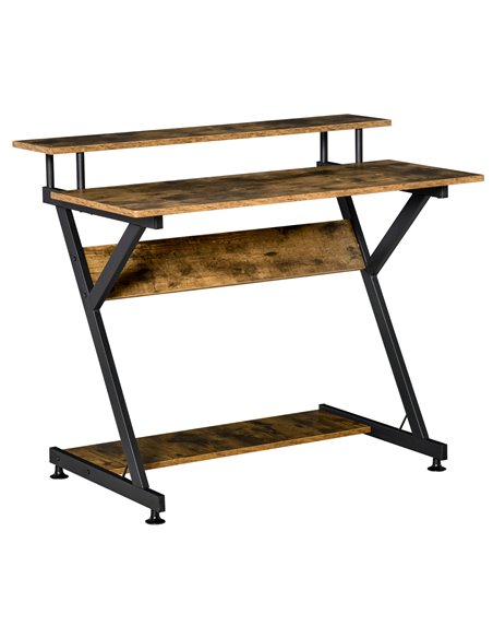 HOMCOM Compact Computer Table, R Shape Desk with Monitor Shelf and Storage, 100cm, Brown - pic 20501 | FastDaddyshop