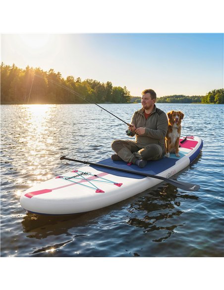 Outsunny Inflatable Stand Up Paddle Board, 305x89x15cm Extra-Wide SUP with Non-Slip EVA Deck, Adj Aluminum Paddle - pic 205010 | FastDaddyshop