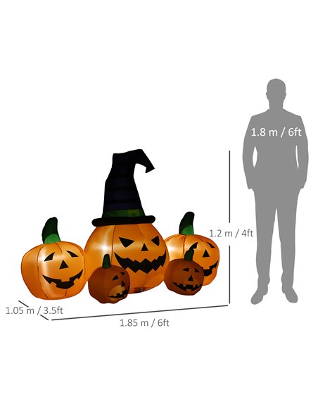 Outsunny 6ft Inflatable Halloween Large Pumpkin in Hat with Four Small Pumpkins, Blow-Up Outdoor LED Display for Lawn, Garden, P - pic 205013 | FastDaddyshop