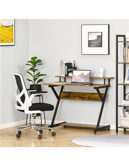 HOMCOM Compact Computer Table, R Shape Desk with Monitor Shelf and Storage, 100cm, Brown - pic 20502 | FastDaddyshop