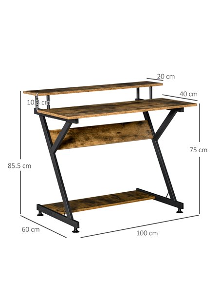 HOMCOM Compact Computer Table, R Shape Desk with Monitor Shelf and Storage, 100cm, Brown - pic 20503 | FastDaddyshop