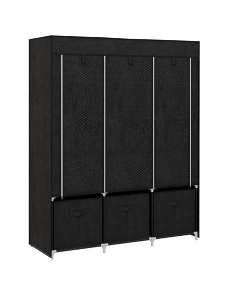 HOMCOM Foldable Fabric Wardrobe for Bedroom, Portable Wardrobe with 5 Shelves, 2 Hanging Rails and 3 Fabric Drawers, Black - pic 205038 | FastDaddyshop
