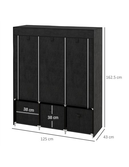 HOMCOM Foldable Fabric Wardrobe for Bedroom, Portable Wardrobe with 5 Shelves, 2 Hanging Rails and 3 Fabric Drawers, Black - pic 205040 | FastDaddyshop