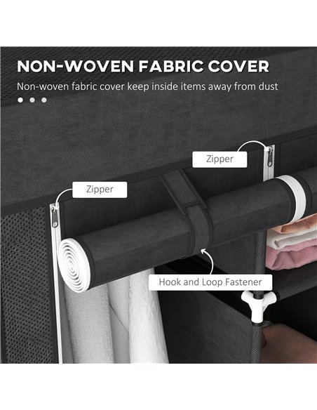 HOMCOM Foldable Fabric Wardrobe for Bedroom, Portable Wardrobe with 5 Shelves, 2 Hanging Rails and 3 Fabric Drawers, Black - pic 205042 | FastDaddyshop