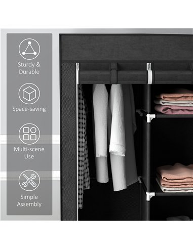 HOMCOM Foldable Fabric Wardrobe for Bedroom, Portable Wardrobe with 5 Shelves, 2 Hanging Rails and 3 Fabric Drawers, Black