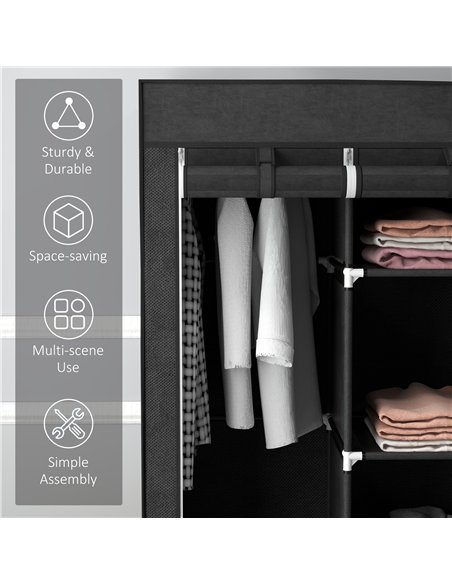 HOMCOM Foldable Fabric Wardrobe for Bedroom, Portable Wardrobe with 5 Shelves, 2 Hanging Rails and 3 Fabric Drawers, Black - pic 205043 | FastDaddyshop