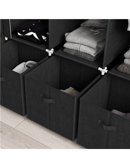 HOMCOM Foldable Fabric Wardrobe for Bedroom, Portable Wardrobe with 5 Shelves, 2 Hanging Rails and 3 Fabric Drawers, Black - pic 205046 | FastDaddyshop