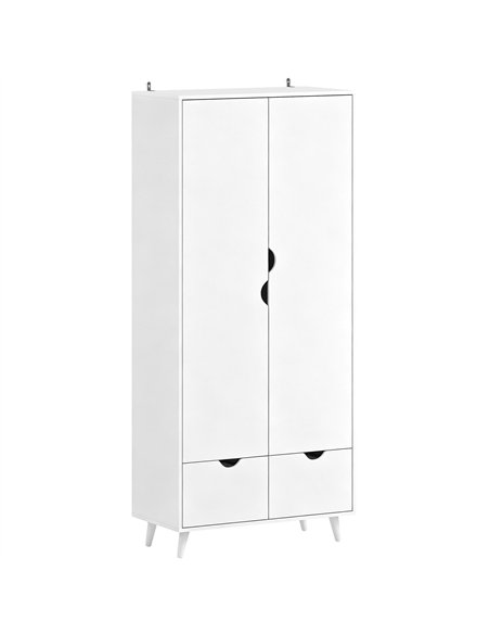 HOMCOM Elegant Home Storage Organisation Furniture, 2-Door Clothes Wardrobe with 2 Drawers, Wood Feet, White - pic 205047 | FastDaddyshop