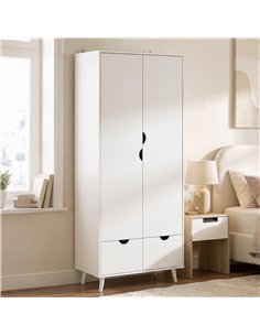 HOMCOM Elegant Home Storage Organisation Furniture, 2-Door Clothes Wardrobe with 2 Drawers, Wood Feet, White 2