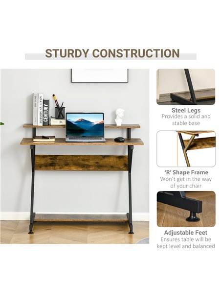 HOMCOM Compact Small Computer PC Table, R Shape Desk with Monitor Shelf and Storage for Home Office, Gaming, Study,100cm, Brown - pic 20505 | FastDaddyshop