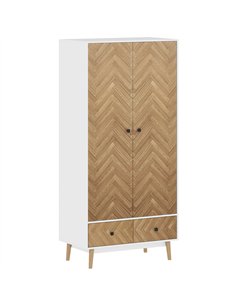 HOMCOM Cabinet Wood-Effect Sticker Surface, Modern Wardrobe with 2 Hanging Rods, 2 Storage Shelves and 2 Drawers, White
