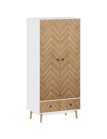 HOMCOM Cabinet Wood-Effect Sticker Surface, Modern Wardrobe with 2 Hanging Rods, 2 Storage Shelves and 2 Drawers, White - pic 205056 | FastDaddyshop