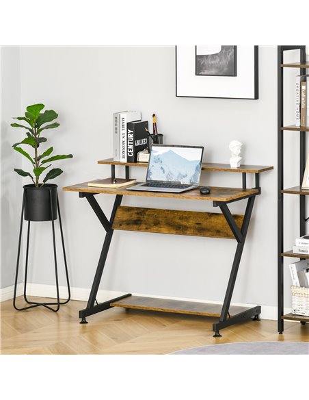 HOMCOM Compact Small Computer PC Table, R Shape Desk with Monitor Shelf and Storage for Home Office, Gaming, Study,100cm, Brown - pic 20506 | FastDaddyshop