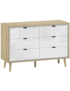 HOMCOM Storage Cabinet, Chest of Drawers with 6  Drawers and 5 Legs for Bedroom,  High Gloss White