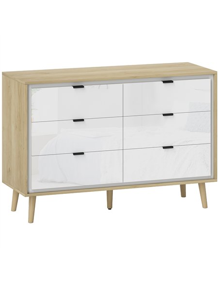 HOMCOM Storage Cabinet, Chest of Drawers with 6  Drawers and 5 Legs for Bedroom,  High Gloss White - pic 205065 | FastDaddyshop
