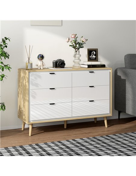 HOMCOM Storage Cabinet, Chest of Drawers with 6  Drawers and 5 Legs for Bedroom,  High Gloss White - pic 205066 | FastDaddyshop