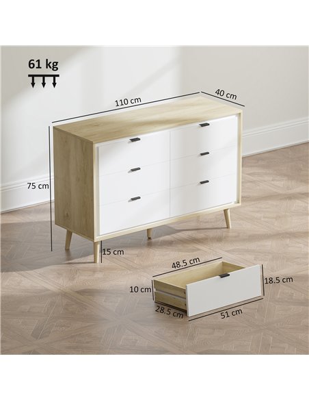 HOMCOM Storage Cabinet, Chest of Drawers with 6  Drawers and 5 Legs for Bedroom,  High Gloss White - pic 205067 | FastDaddyshop