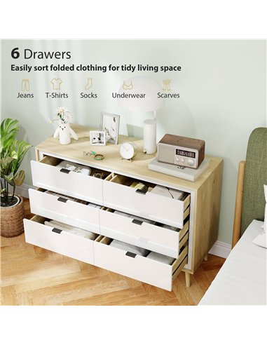 HOMCOM Storage Cabinet, Chest of Drawers with 6  Drawers and 5 Legs for Bedroom,  High Gloss White