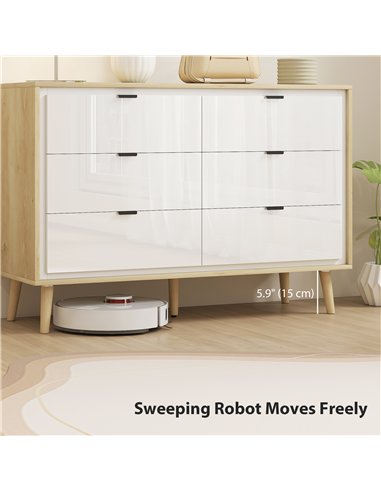 HOMCOM Storage Cabinet, Chest of Drawers with 6  Drawers and 5 Legs for Bedroom,  High Gloss White