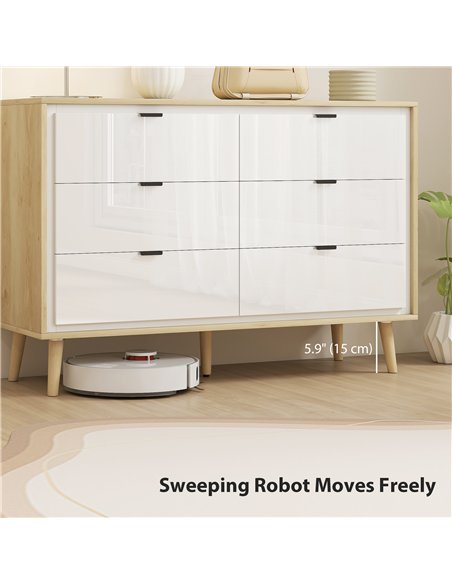 HOMCOM Storage Cabinet, Chest of Drawers with 6  Drawers and 5 Legs for Bedroom,  High Gloss White - pic 205071 | FastDaddyshop